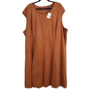 NWT The Limited Tan Microsuede Faux Leather Dress Pleated Cap Sleeve Plus 3X